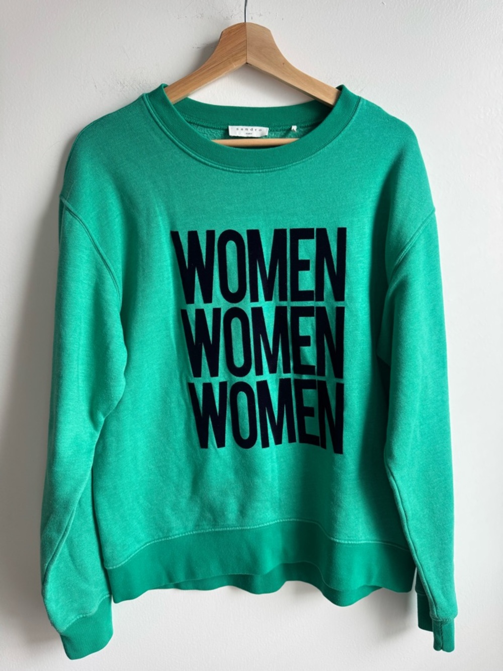 Sandro Women’s Green Crew Neck Sweatshirt with “WOMEN” Logo
